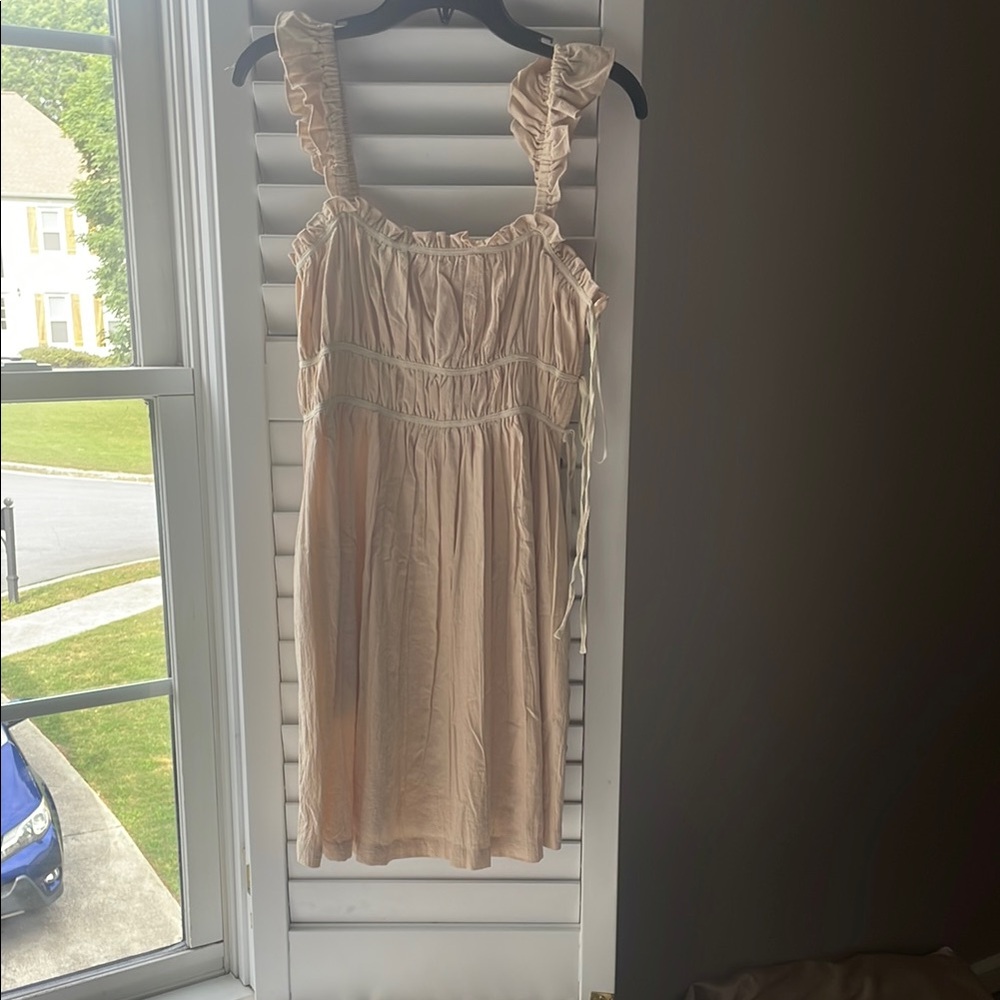 Cream Sleeveless Dress with Ruffled Straps